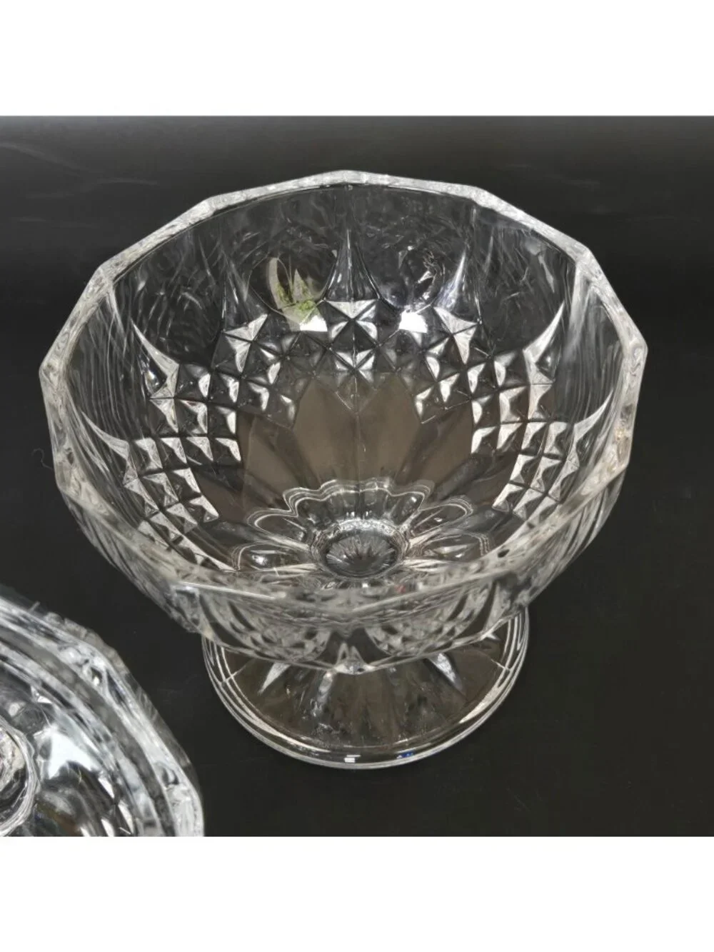 Crystal DArques Sugar Bowl, Candy Dish With Lid Diamond Design